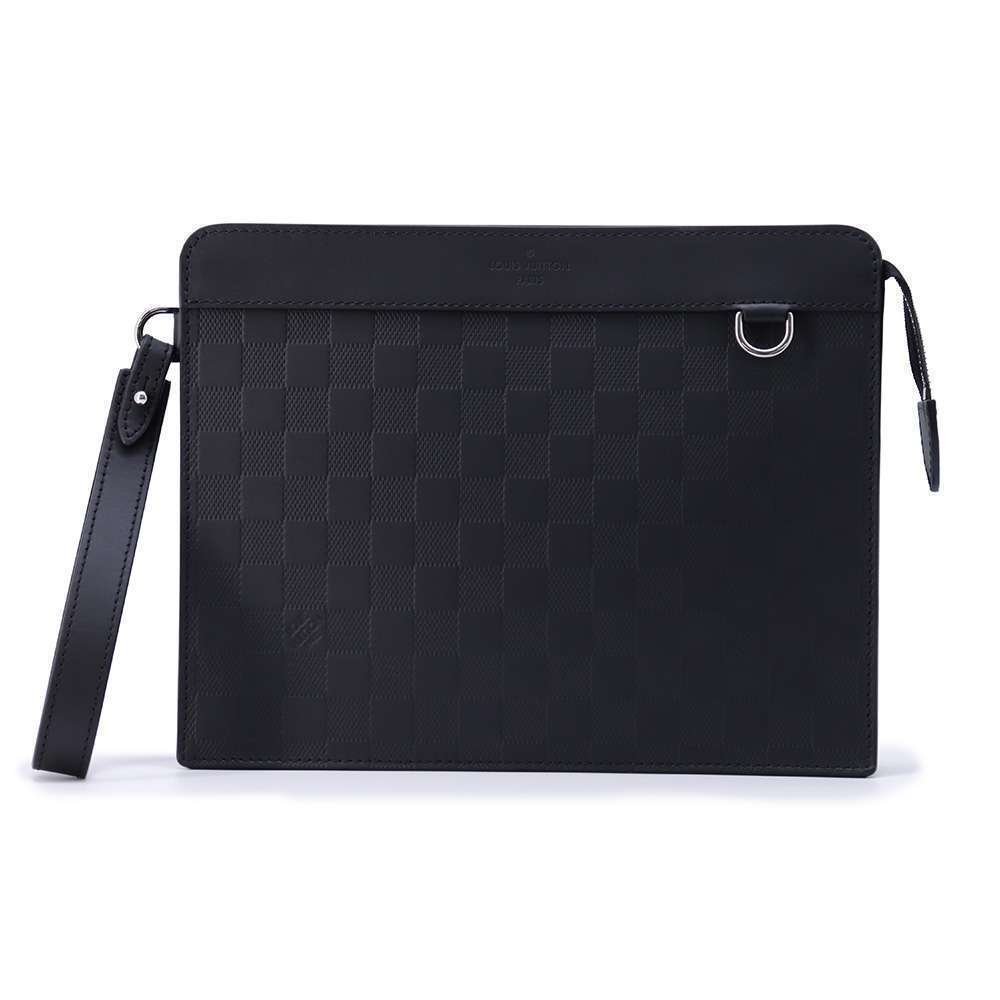 Louis Vuitton Damier Infini Black Stand Clutch Bag Shoulder Black